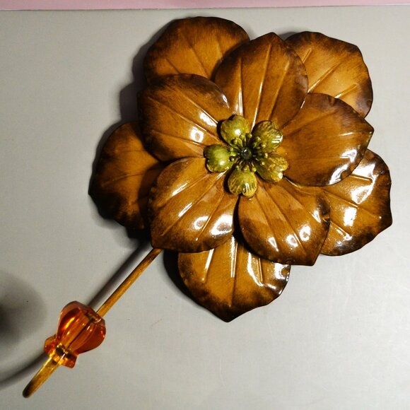 Pier 1 Decorative Metal Flower Wall Hooks Glossy Red & Brown Beaded Accent Set - Picture 4 of 5